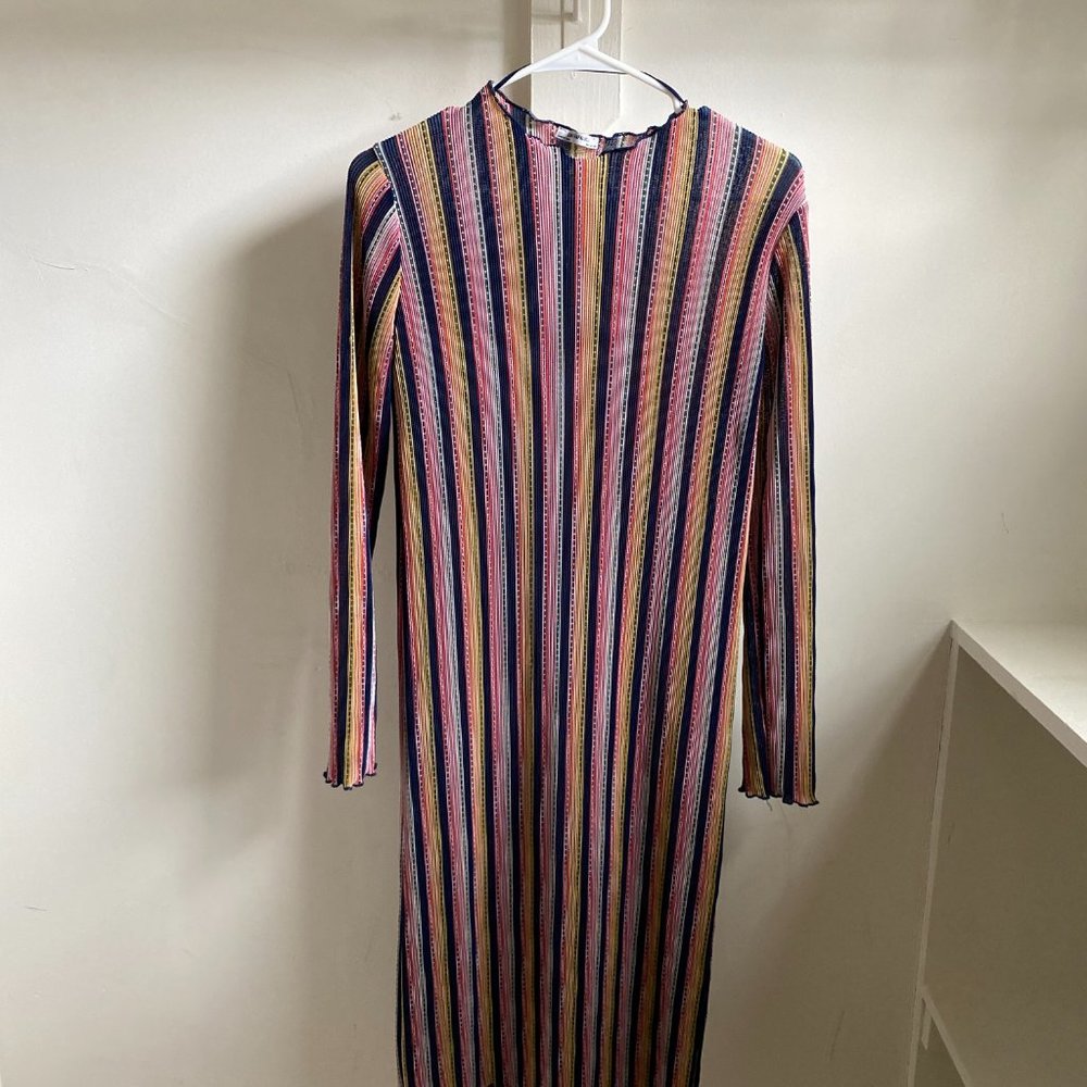 Zara Trafaluc Semi Sheer Colorful Stripe Midi Dress - Picture 3 of 5